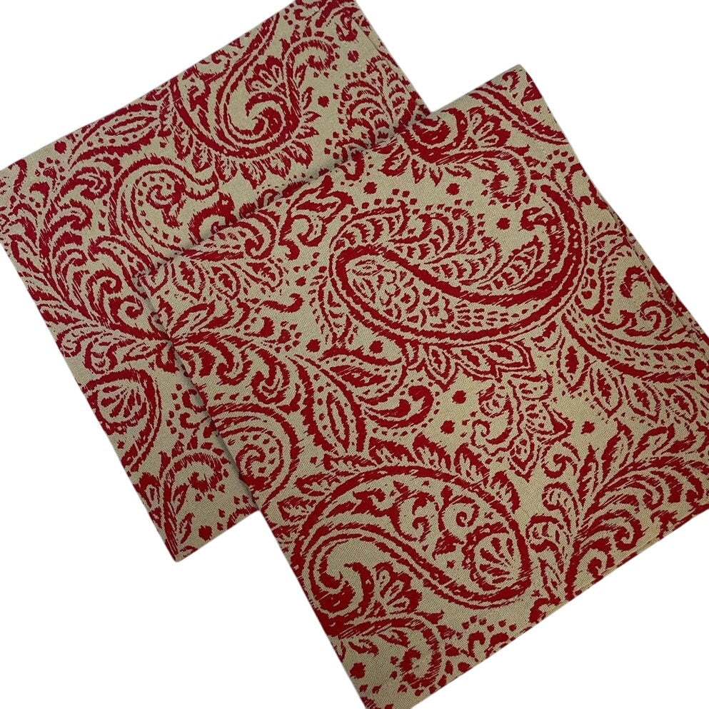 8 Red Tan Stripe Floral Geometric Square Cotton Blend Cloth Napkins Tablescape