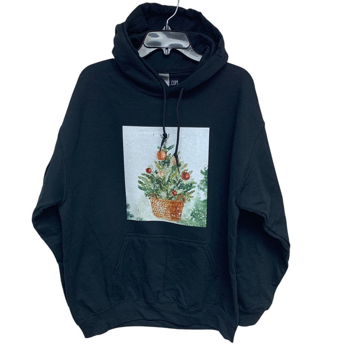 New Hand Printed Womens Large Christmas Tree Holiday Long Sleeve Hoodie