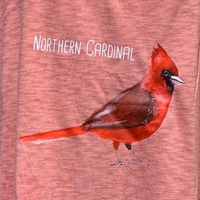Wingspan Inspired Womens 2X Watercolor Cardinal Bird Hand Printed Upcycled Tee