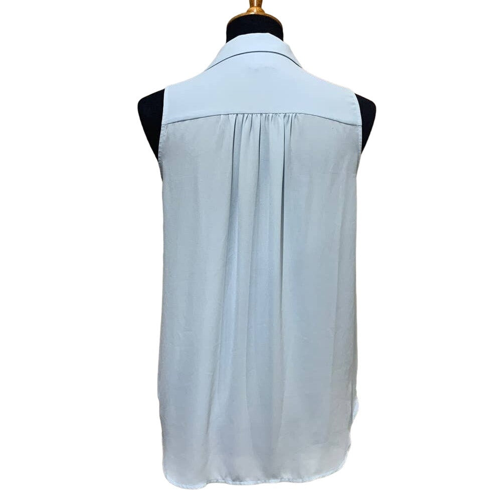 Ann Taylor XS Sleeveless Polyester Solid Pale Blue Button Up Collared Tank Top