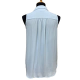 Ann Taylor XS Sleeveless Polyester Solid Pale Blue Button Up Collared Tank Top
