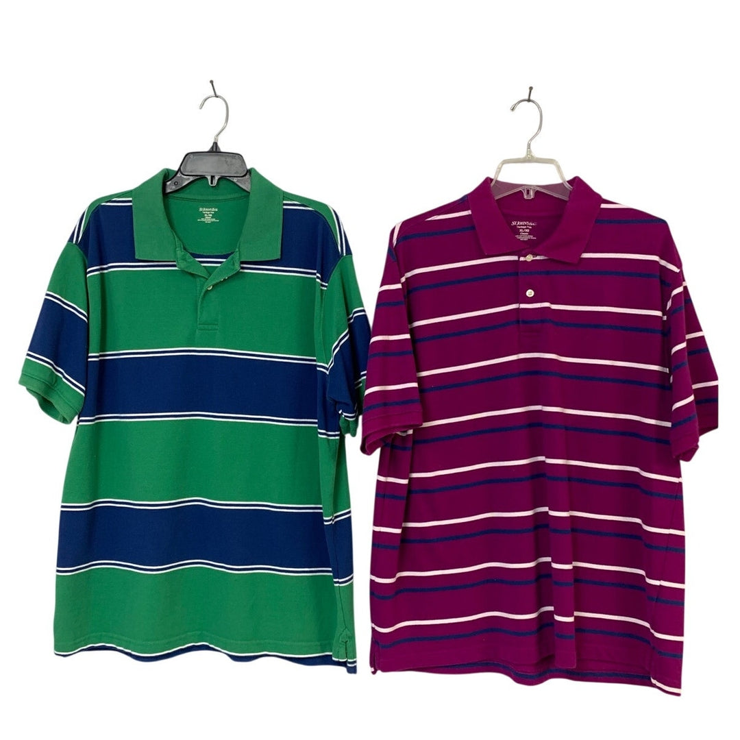 Lot of 2 St Johns Bay Mens XL Classic Cotton Stripe Short Sleeve Polo Shirts EUC