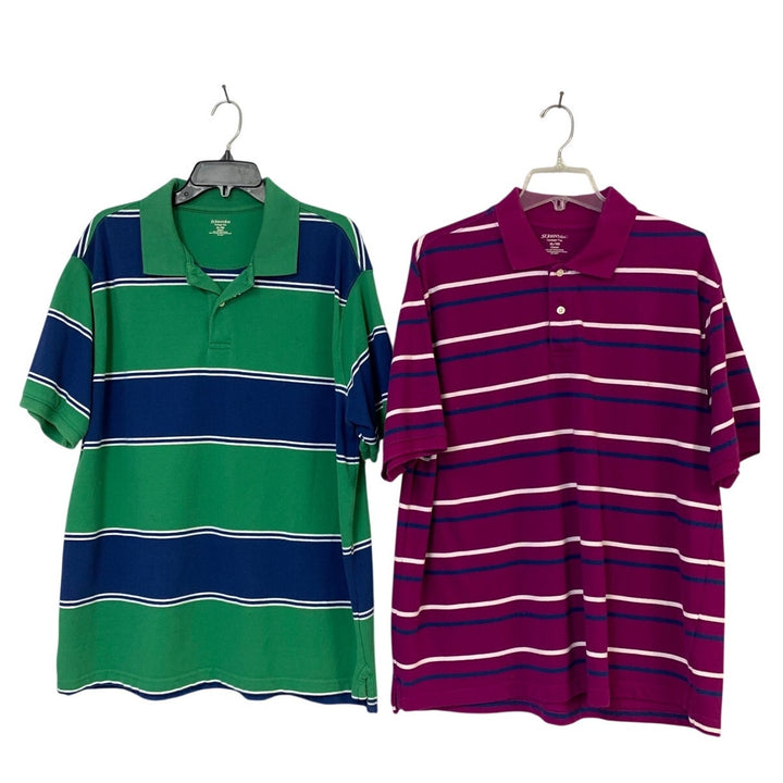 Lot of 2 St Johns Bay Mens XL Classic Cotton Stripe Short Sleeve Polo Shirts EUC