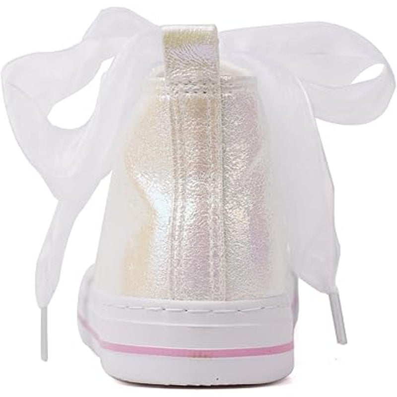 HugRain Toddler Girls Size 1 Kids White Sparkle Fashion Casual Sneaker Shoes