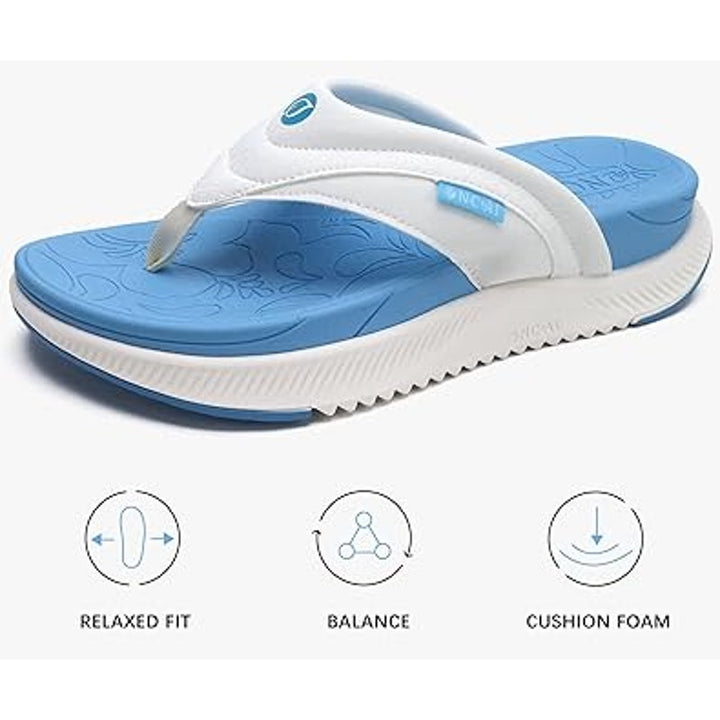 Oncai Womens Size 8 Blue White Open Toe Thong Orthotic Cushion Flip Flop Sandals