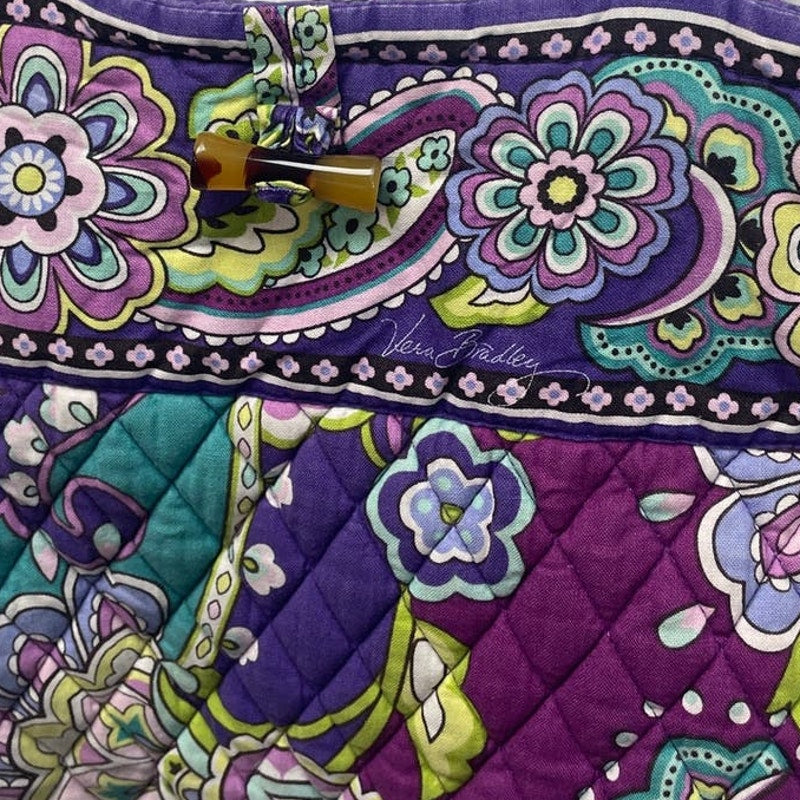 Vera Bradley Purple Blue Floral Quilted Fabric Handbag Purse Tote Bag