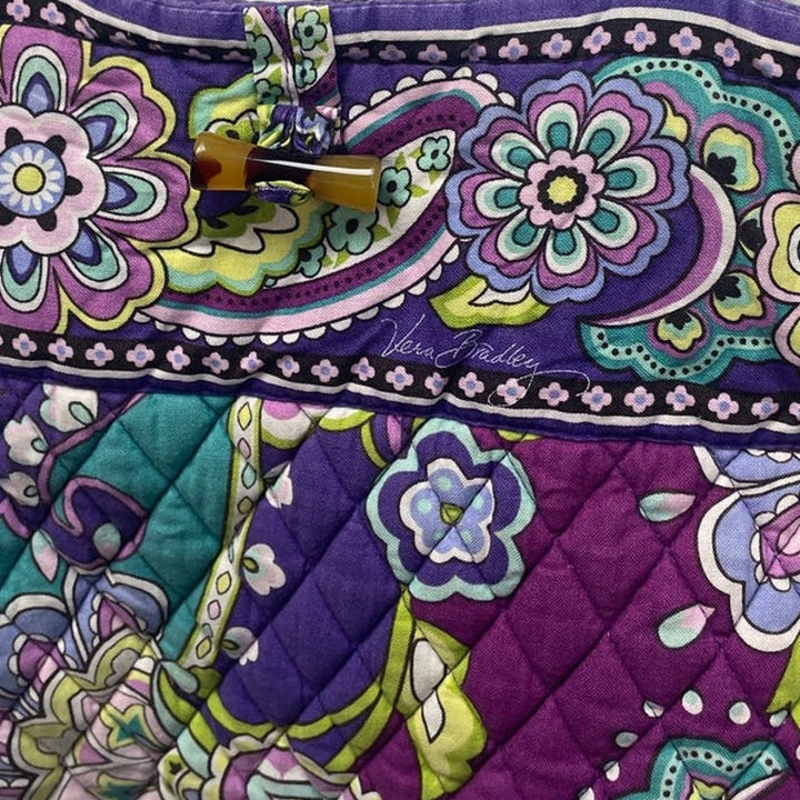 Vera Bradley Purple Blue Floral Quilted Fabric Handbag Purse Tote Bag