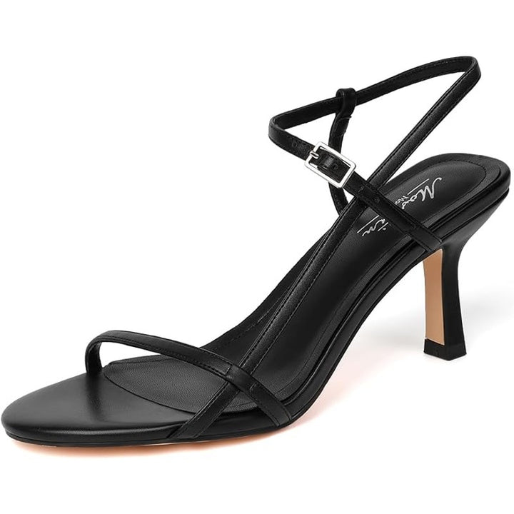 Mostrin Womens Size 6 Black 3" Heels Open Round Toe Ankle Strap Strappy Shoes