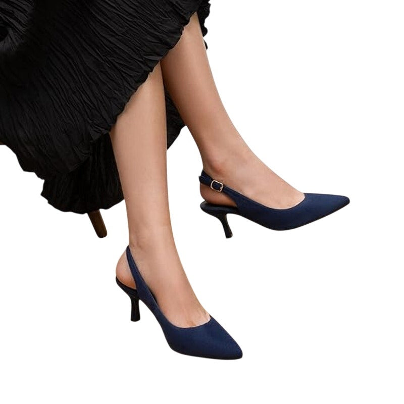 Dream Pairs Womens Size 8 Navy 2.5" Heels Closed Pointed Toe Buckle Strap Shoes