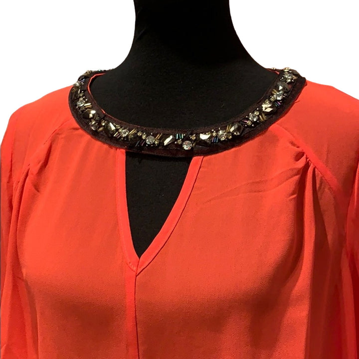 COC 1X Long Sleeve Sheer Bejeweled Keyhole 100% Polyester Hand Wash Blouse