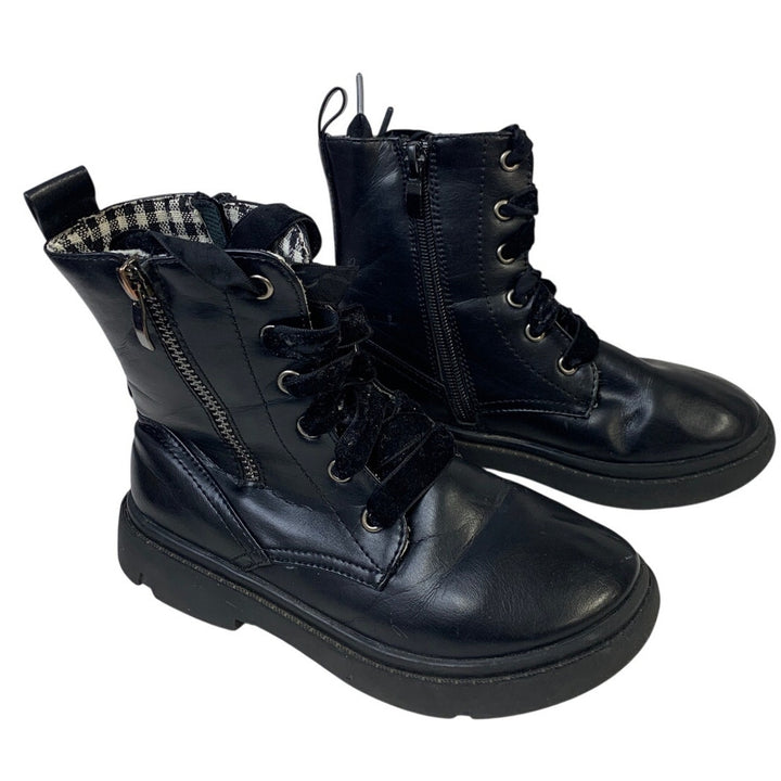 Dadawen Little Girls 13.5 Black Ankle Boots Lace Up Round Toe Side Zip Shoes
