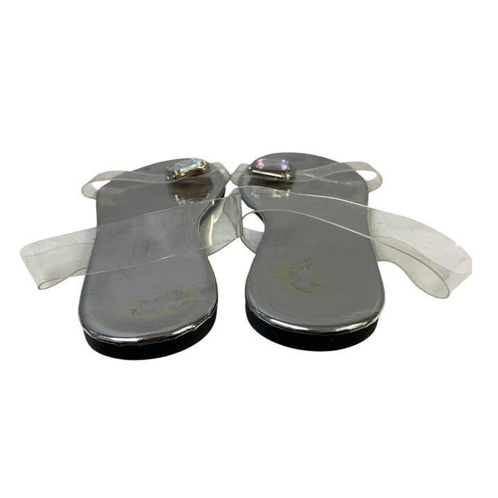 Womens Size 6.5 Silver Clear Sandal Strappy Gem Open Round Toe Shoes