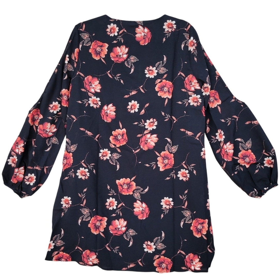 NWT New Womens Small 100% Polyester Floral V Neck Long Slit Sleeve Mini Dress