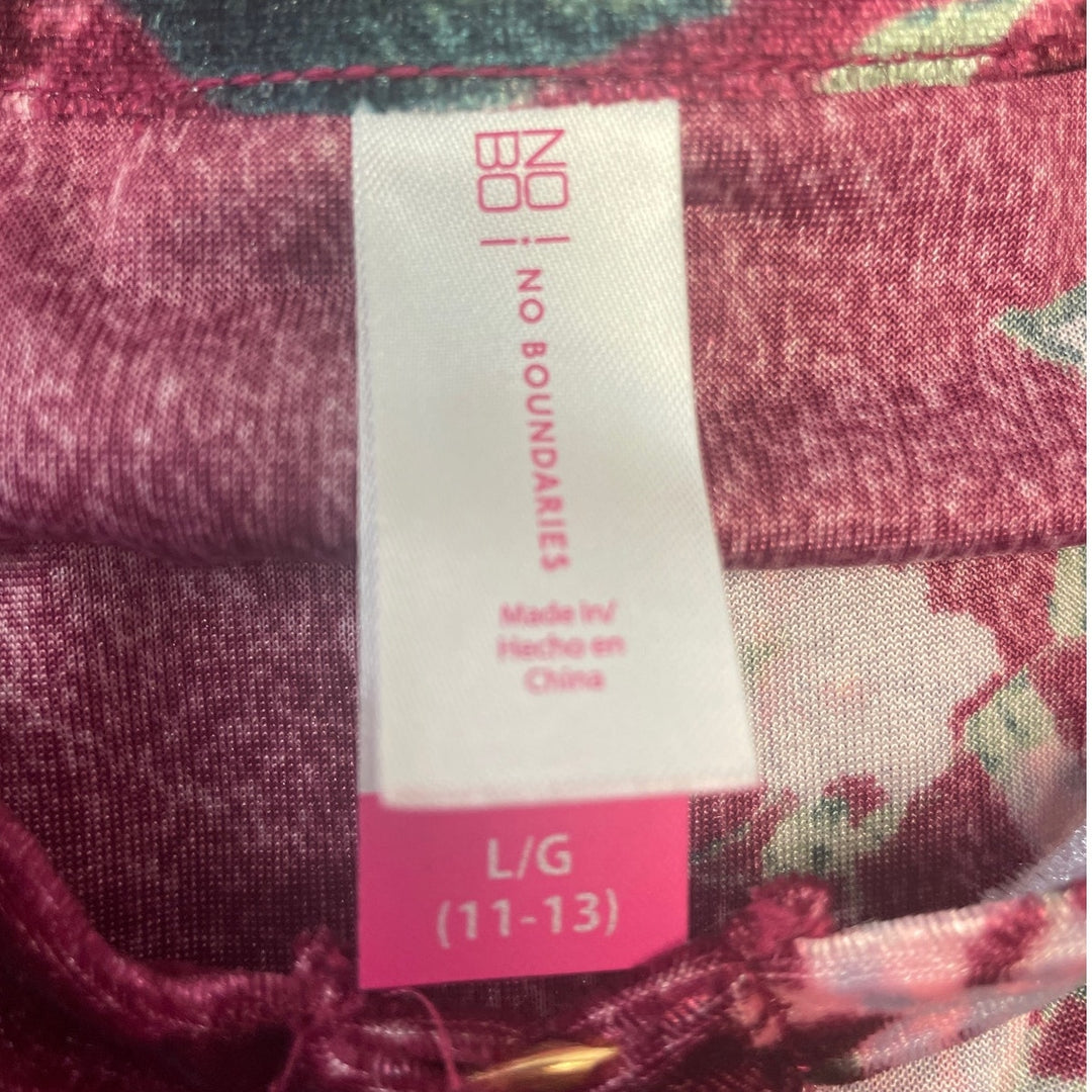 New No Boundaries Juniors Large 11/13 Long Sleeve Velour Soft Floral Blouse