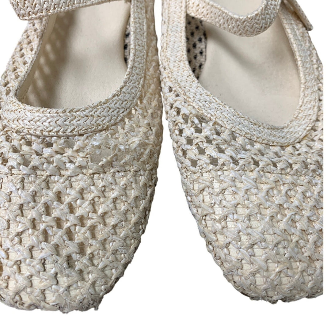 Trary Womens Size 9 Tan Woven Straw Mary Jane Buckle Strap Flat Sandal Shoes