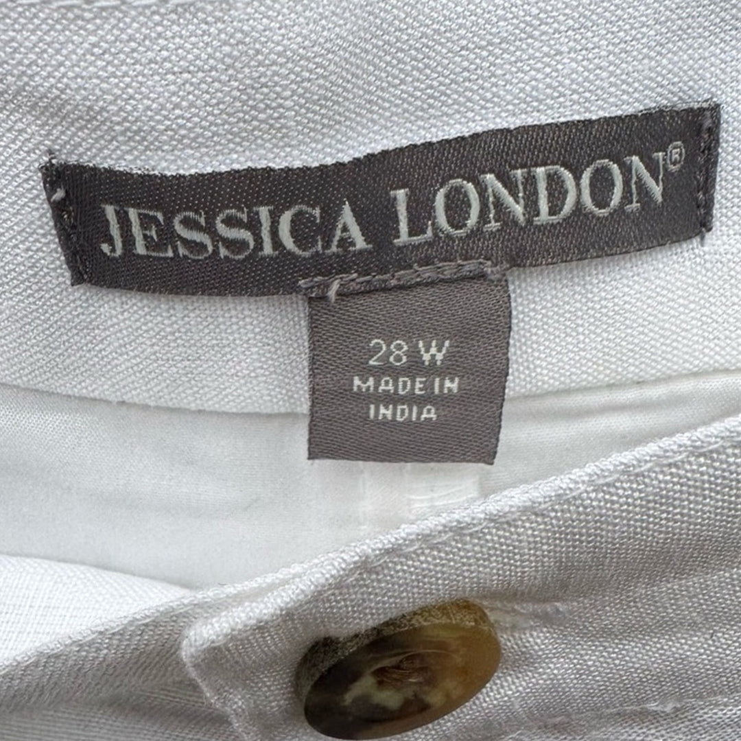 New Jessica London Womens Plus Size 28W White Linen Blend Lined Bermuda Shorts