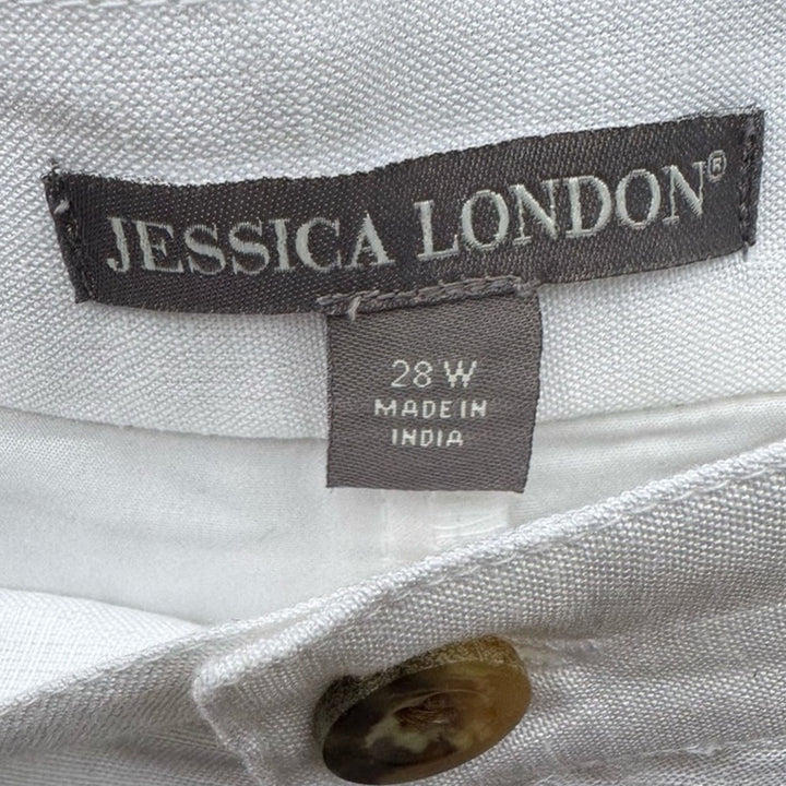 New Jessica London Womens Plus Size 28W White Linen Blend Lined Bermuda Shorts