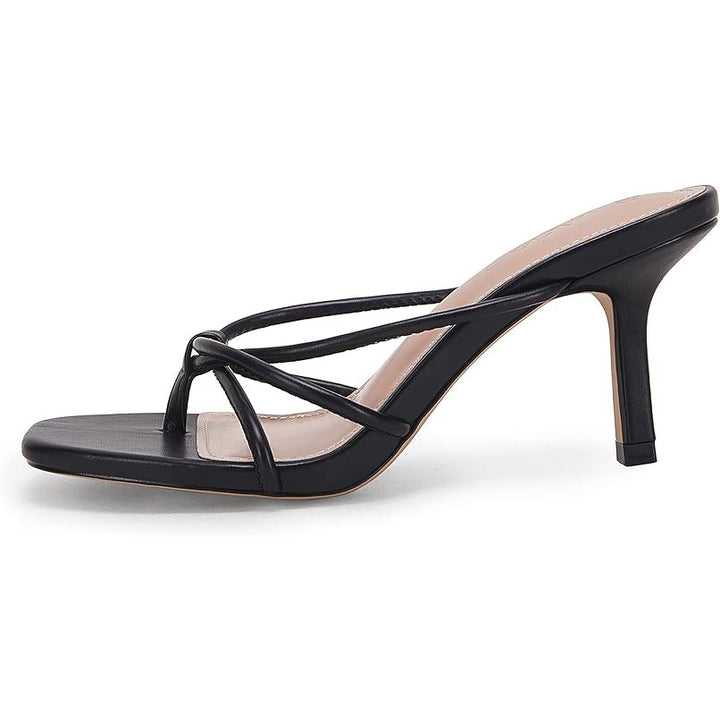 Laicigo Womens Size 8 Black Open Toe 3.5" Heel Slide On Strappy Sandal Shoes