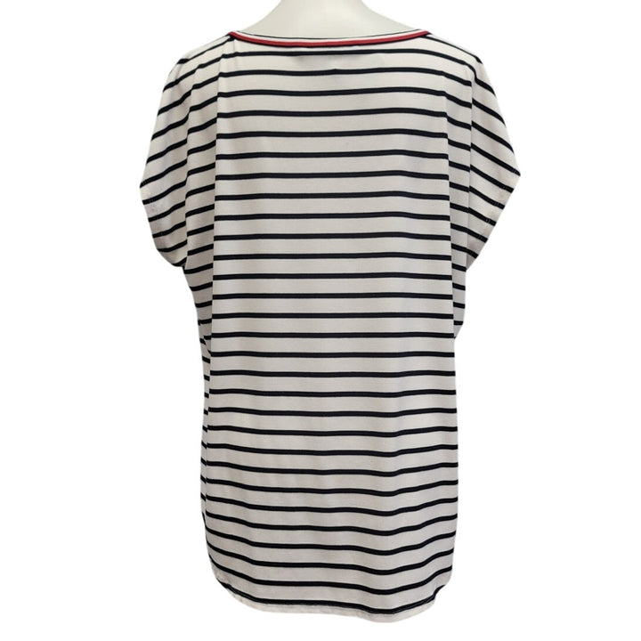 Hand Printed Upcycled Womens XL In My Girl Mom Era Striped Short Sleeve Tee