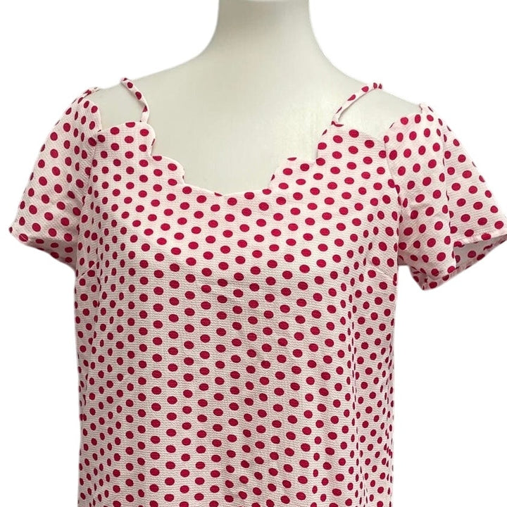 Monteau Los Angeles Womens Large Scalloped Edge Off Shoulder Polka Dot Blouse