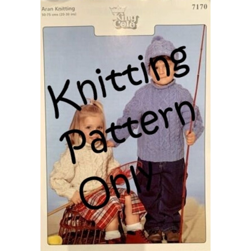 New 1998 King Cole 7170 Aran Child Pullover Sweater Hat Set Knitting Pattern