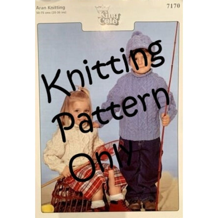 New 1998 King Cole 7170 Aran Child Pullover Sweater Hat Set Knitting Pattern