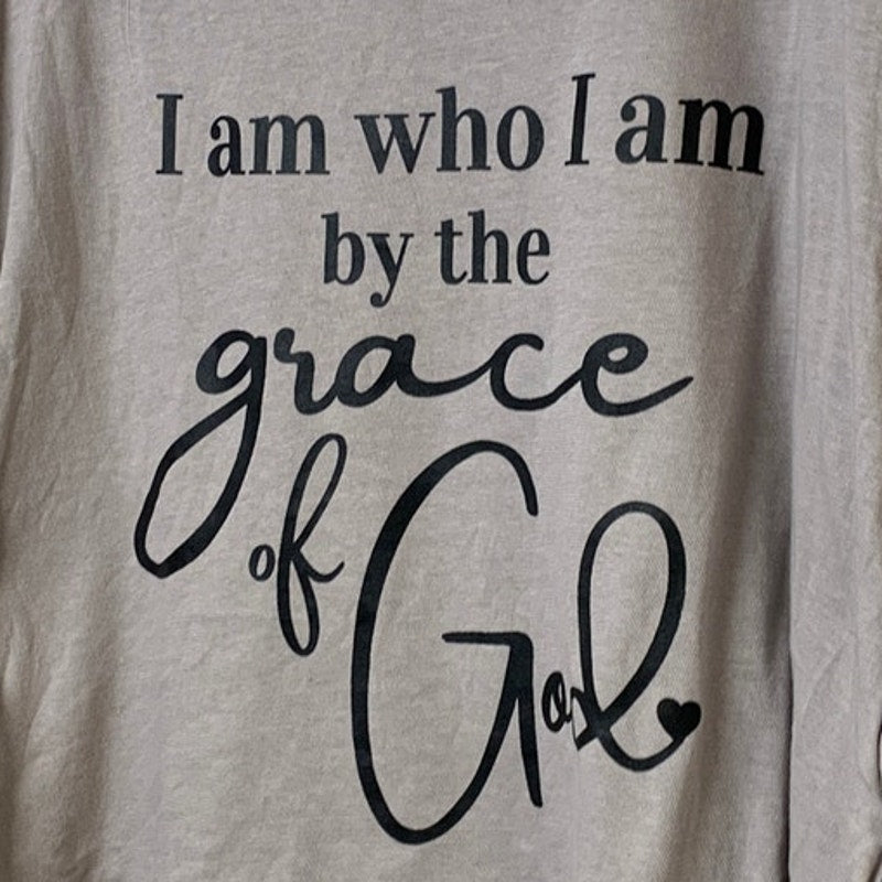 Upcycled Hand Printed Womens XL I Am Who I Am By The Grace of God Tee w Defect