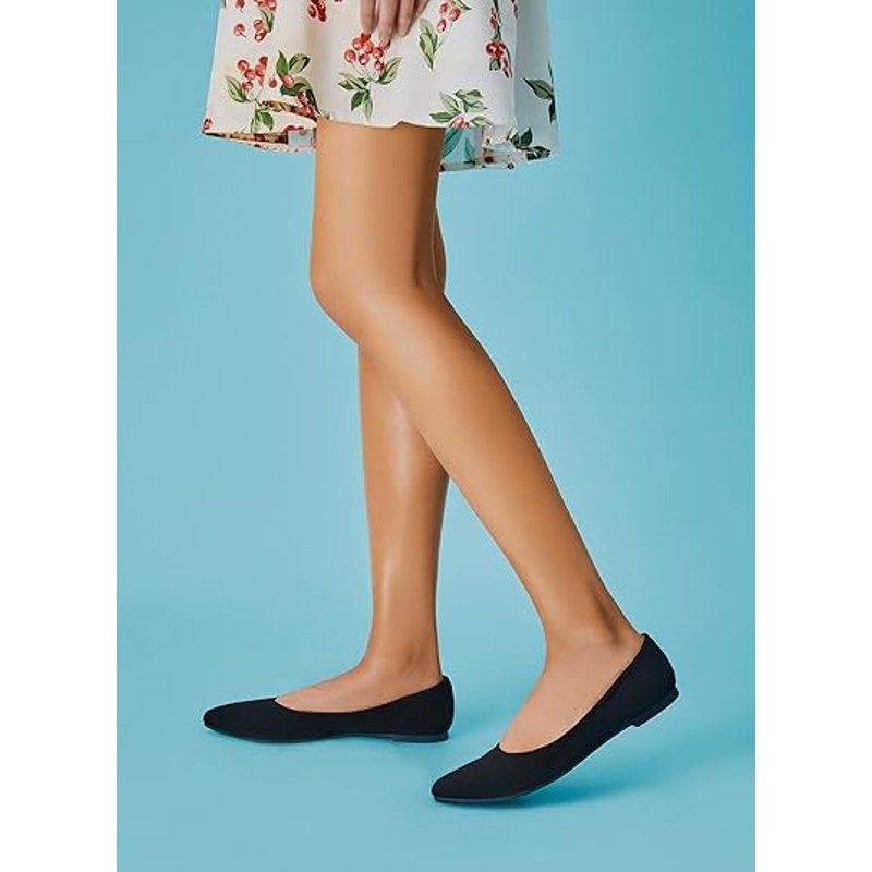 Rekayla Womens Size 5 Black Faux Suede Slide On Pointy Toe Ballet Flats Shoes