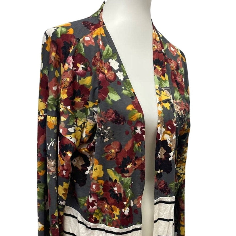 Heimish USA Womens Medium Long Sleeve Floral Striped Long Open Cardigan Top