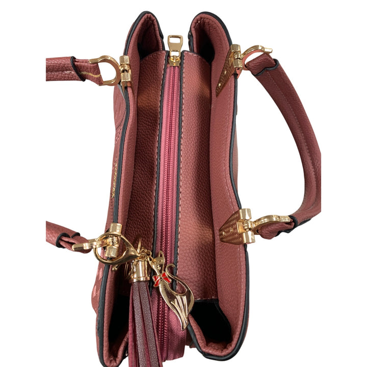 Alarion Aimily Mauve Rose Womens Zipper Close Cat Charm Purse Handbag Bag