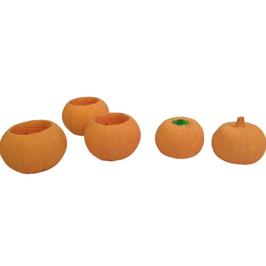 5 Vintage Handpainted Ceramic Halloween Pumpkin Jack O Lantern Candle Holders