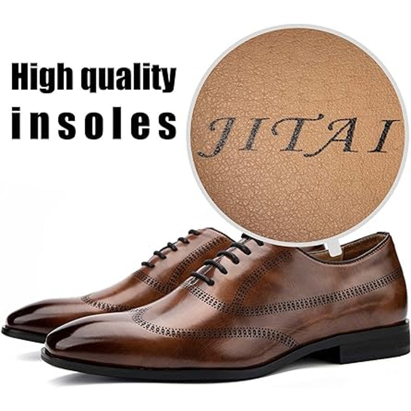 Jitai Mens 11 Brown Faux Leather Lace Up Low Heel Oxford Formal Loafer Shoes
