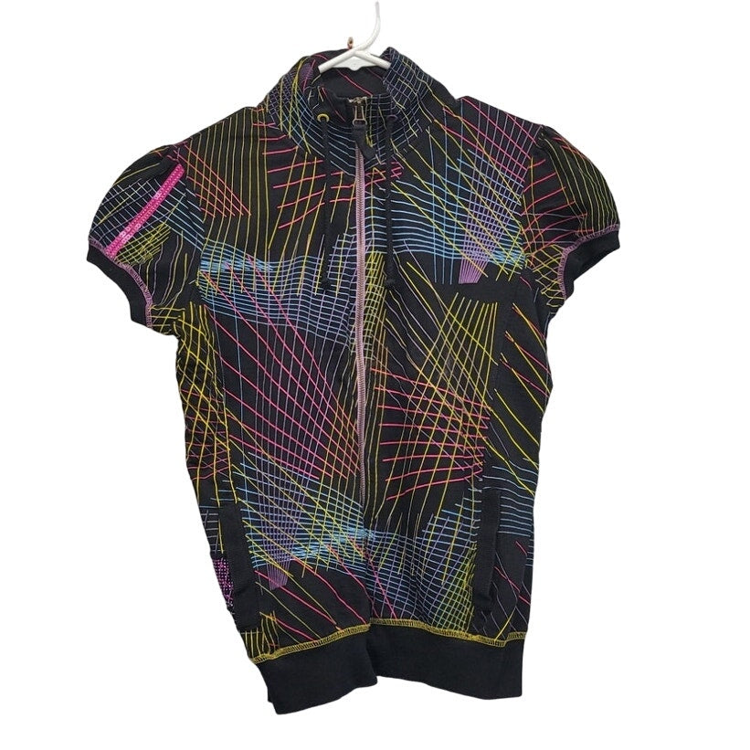 LK &amp; JNS DEW Womens Medium 100% Cotton Short Sleeve Striped Full Zip Jacket