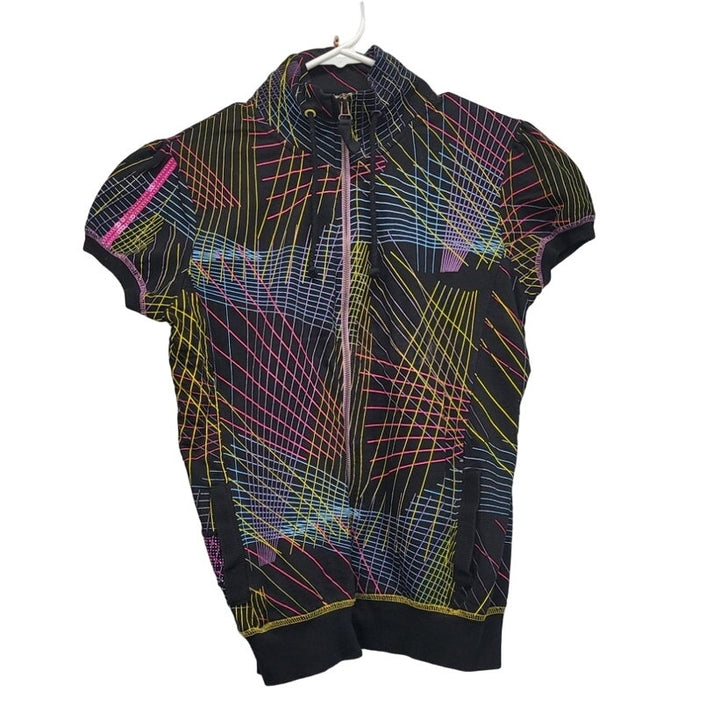 LK &amp; JNS DEW Womens Medium 100% Cotton Short Sleeve Striped Full Zip Jacket