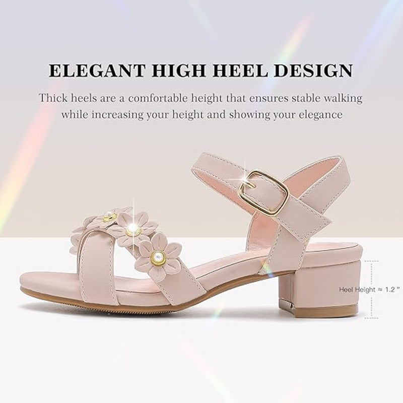 Laurmosa Girls Size 4 Pinky Tan Open Toe 1" Heel Wedding Fancy Sandal Shoes