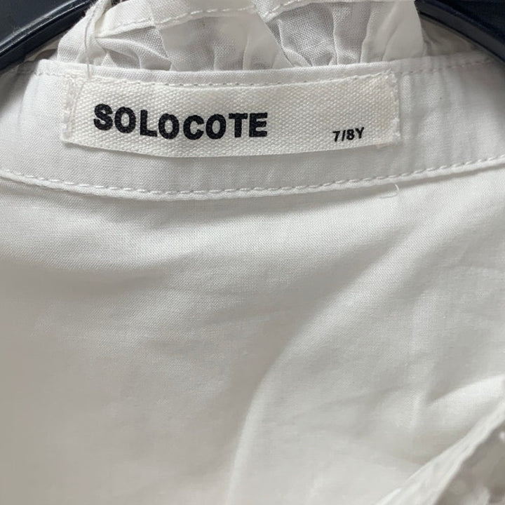 Solocote Girls Size 7/8Y Ruffled Collar Button Up Frilly Preppy White Shirt
