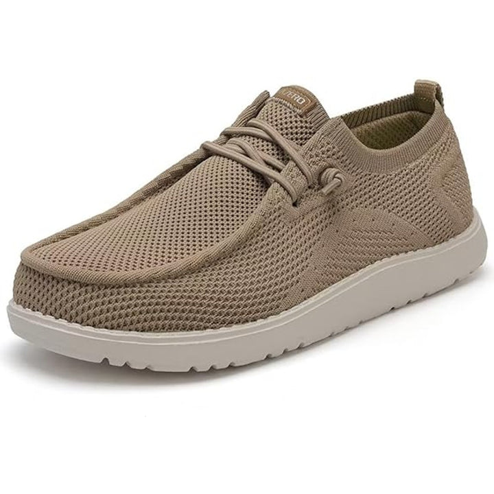 Itazero Womens 12W Wide Tan Canvas Mesh Slip On Arch Support Loafer Shoes