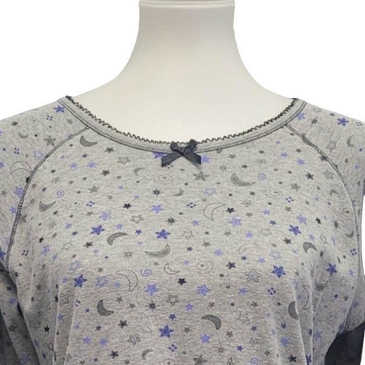 Cuddl Duds Womens Large PolyCotton Long Sleeve Moon Stars Patterned Sleep Shirt