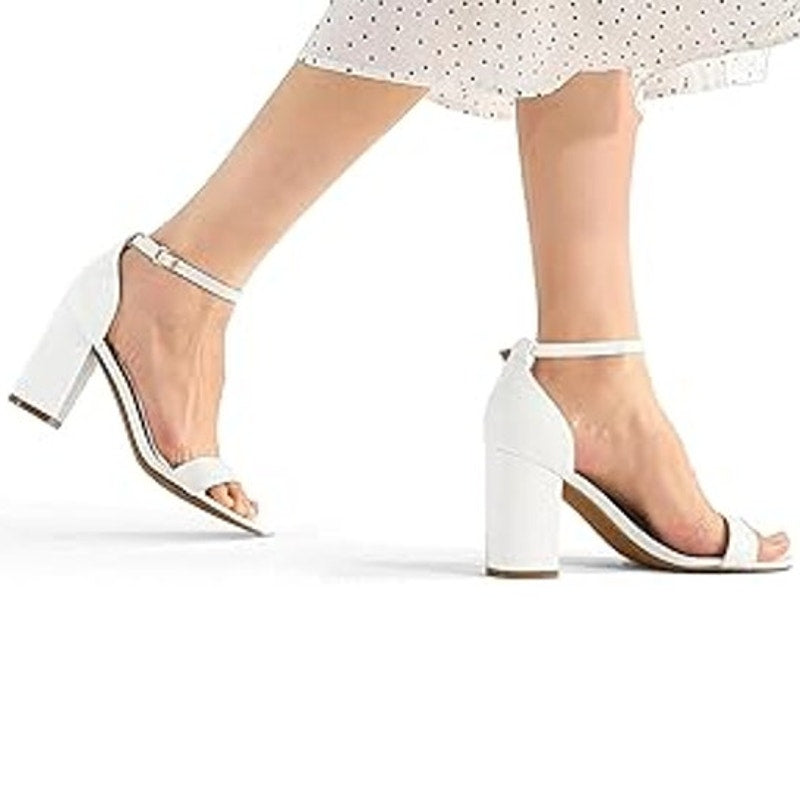 Coasis Womens Size 7 White 3.5" Block Heel Open Toe Ankle Strap Sandal Shoes