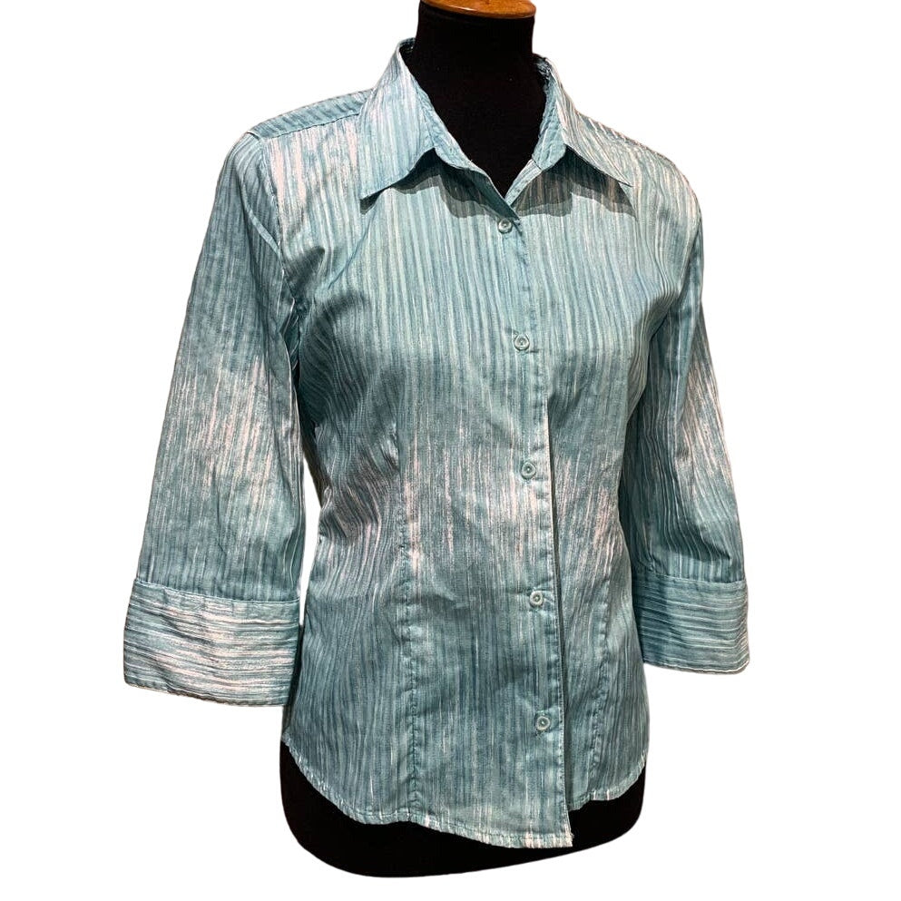 C J Banks Ladies Small Button Down 3/4 Sleeve Textured Career Blouse Top Shirt