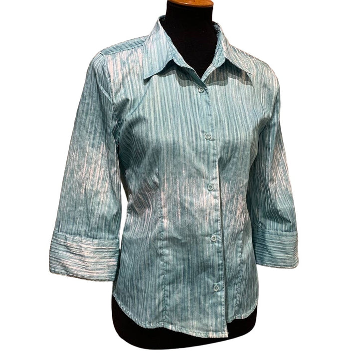 C J Banks Ladies Small Button Down 3/4 Sleeve Textured Career Blouse Top Shirt