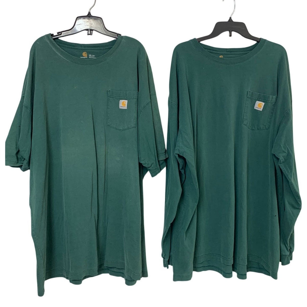 Carhartt Mens 3XLT Lot 2 Dark Green Pocket T-Shirts Short &amp; Long Sleeve