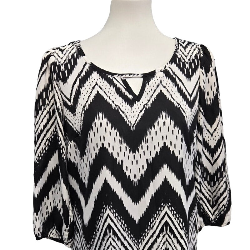 Almost Famous Womens Small 3/4 Blouson Sleeve Chevron Zig Zag Sheath Dress