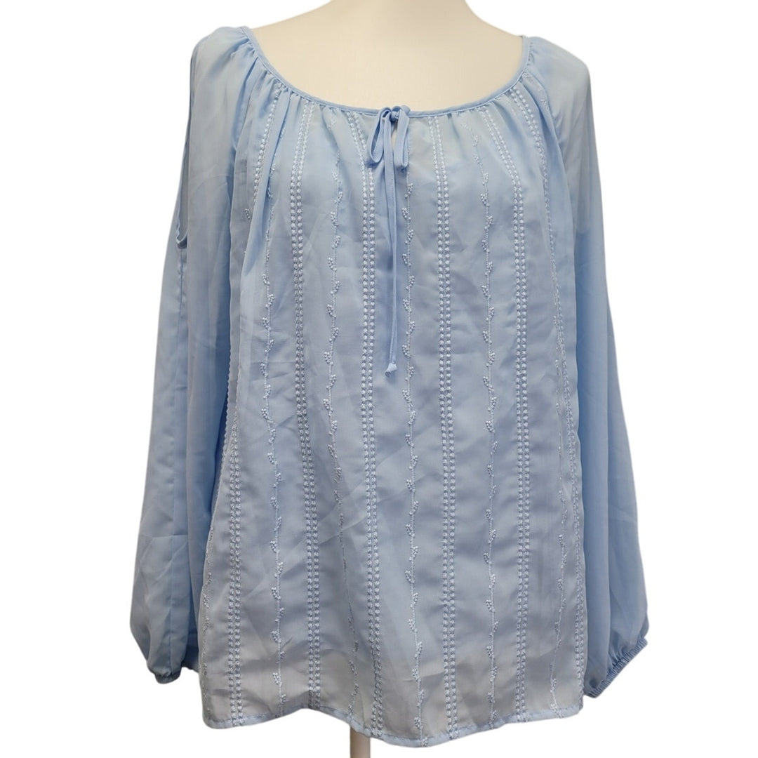 AB Studio Womens Large 2-Piece Cami w Long Sleeve Sheer Overlay Top Blouse