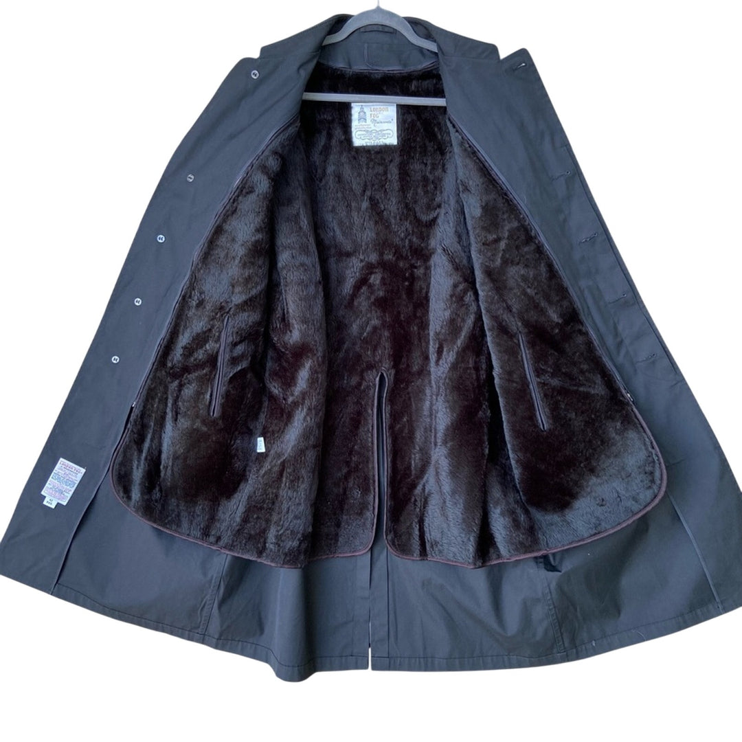 London Fog Mens 42 Regular 42R Removeable Furry Liner Black Button Overcoat Coat
