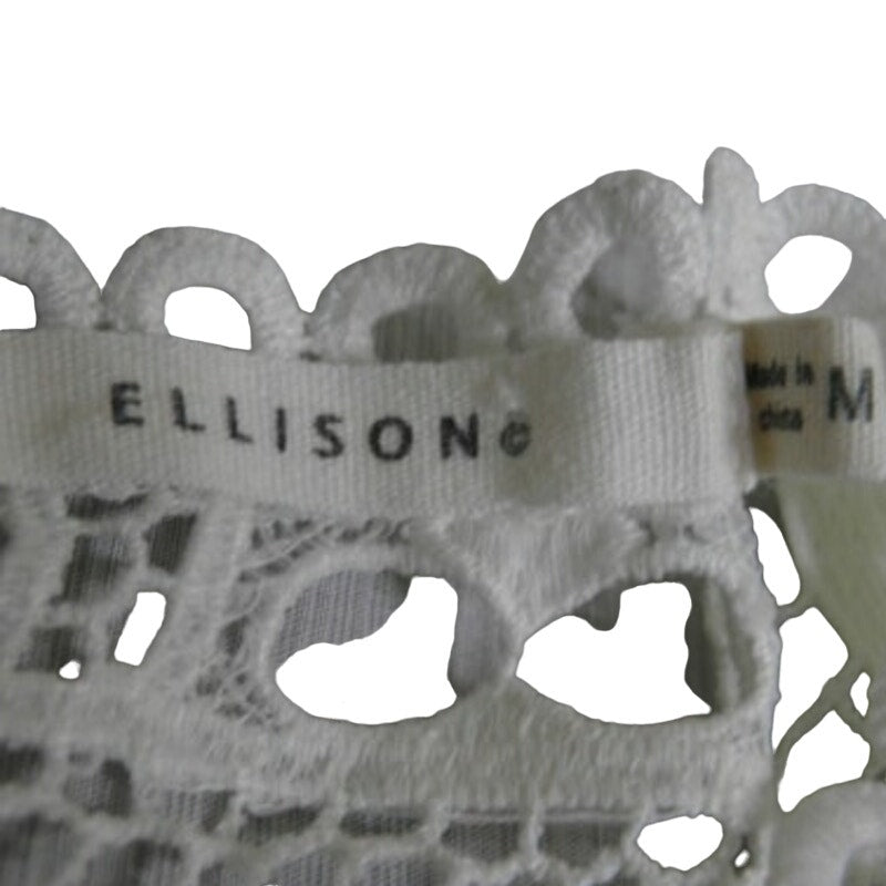 Ellison Womens Medium Cream Boho Bell Sleeve Crochet Overlay Layered Blouse