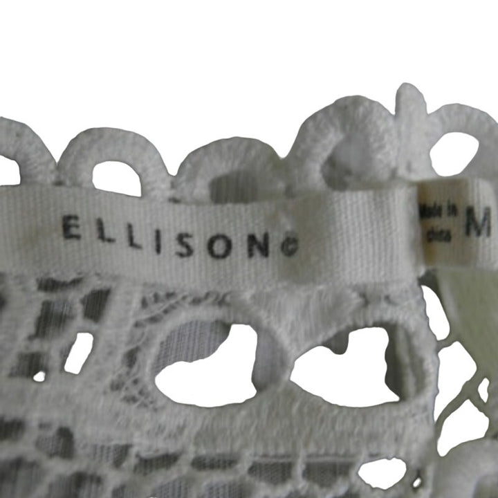 Ellison Womens Medium Cream Boho Bell Sleeve Crochet Overlay Layered Blouse