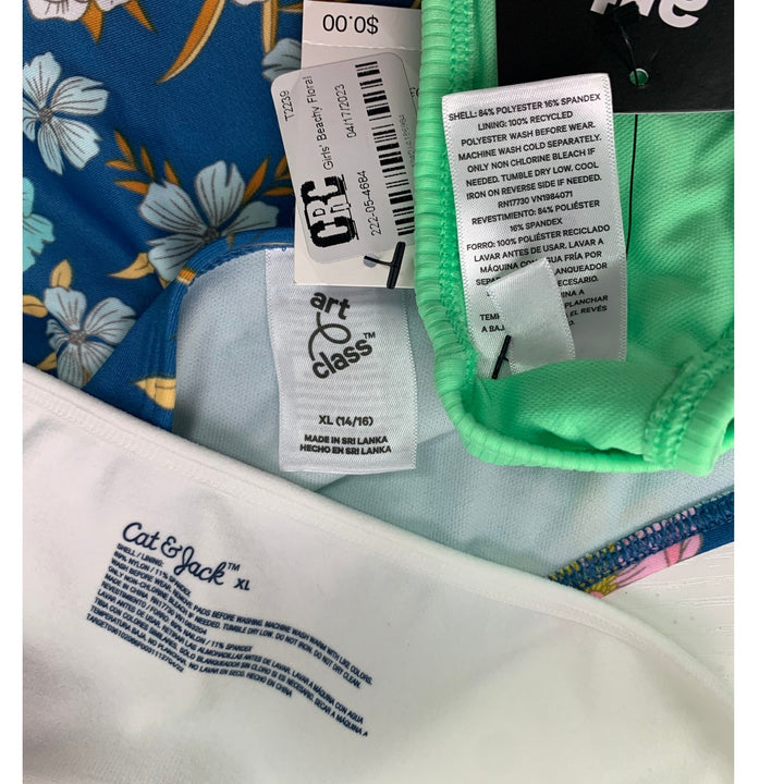 Lot of 3 New Art Class Cat &amp; Jack Girls XL Floral Ribbed Bikini Bottom Tops