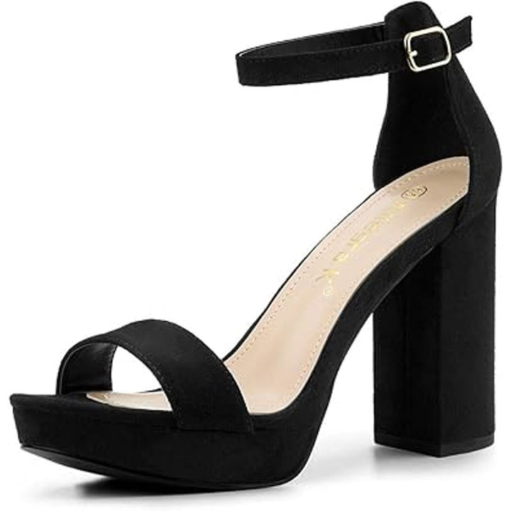 Allegra K Womens 6 Black Faux Suede Ankle Strap Platform Chunky 4" Heels