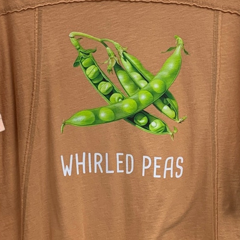 New Hand Printed Womens Small Whirled Peas Veggie Short Sleeve Tee Shirt